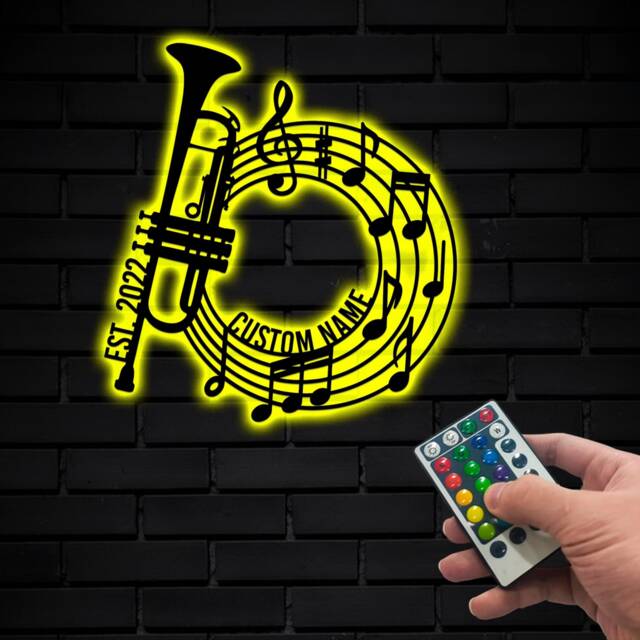 Personalized Trumpet Metal Wall Art Led Light, Player Name Sign, Musical Instrument Hanging, Teacher Sign Gift