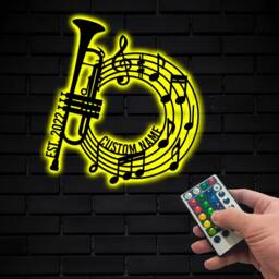 Personalized Trumpet Metal Wall Art Led Light, Player Name Sign, Musical Instrument Hanging, Teacher Sign Gift - thumbnail 1