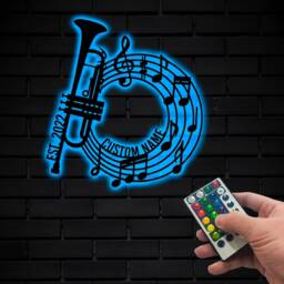 Personalized Trumpet Metal Wall Art Led Light, Player Name Sign, Musical Instrument Hanging, Teacher Sign Gift - thumbnail 2