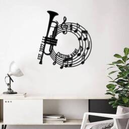 Personalized Trumpet Metal Wall Art Led Light, Player Name Sign, Musical Instrument Hanging, Teacher Sign Gift - thumbnail 3