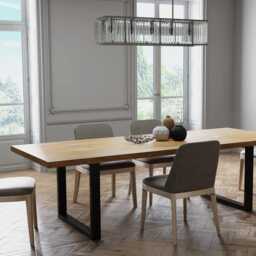 Solid Oak Dining Table Sq Steel Legs Clar 075 - thumbnail 4