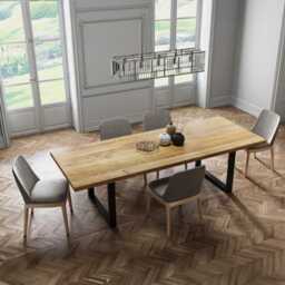 Solid Oak Dining Table Sq Steel Legs Clar 075