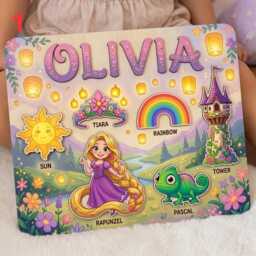 Personalized Princess Rapunzel Name Puzzle Board, Custom Puzzle, 1st 2nd Birthday Baby Gift, Tangled Theme - thumbnail 2
