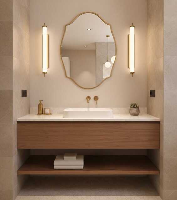 Modern Asymmetrical Brass Mirror, Wavy Edge Vanity Wall Mirror - image 1
