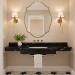 Modern Asymmetrical Brass Mirror, Wavy Edge Vanity Wall Mirror - thumbnail 3