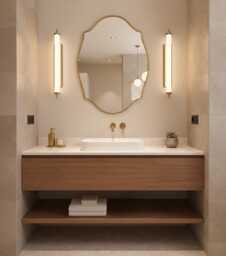 Modern Asymmetrical Brass Mirror, Wavy Edge Vanity Wall Mirror - thumbnail 1