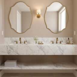 Modern Asymmetrical Brass Mirror, Wavy Edge Vanity Wall Mirror - thumbnail 2