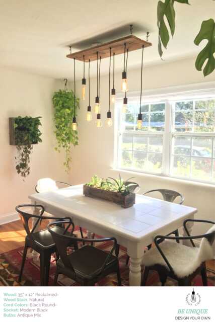 Pendant Light Reclaimed Wood Chandelier - Grey Rustic Urban Modern Wooden Dining Chandelier Copper - image 1