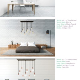 Pendant Light Reclaimed Wood Chandelier - Grey Rustic Urban Modern Wooden Dining Chandelier Copper - thumbnail 2