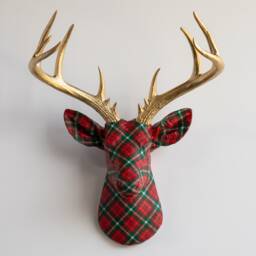 Faux Taxidermy Deer Head Fabric Wall Mount - Decor Christmas Plaid Fad4308/Fad4300 - thumbnail 1