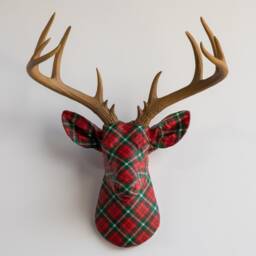 Faux Taxidermy Deer Head Fabric Wall Mount - Decor Christmas Plaid Fad4308/Fad4300 - thumbnail 3