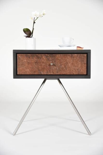 stone Gray Bedside Table With 1 Drawer in Antique Barrel Wood - image 1