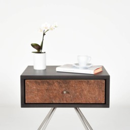 stone Gray Bedside Table With 1 Drawer in Antique Barrel Wood - thumbnail 3