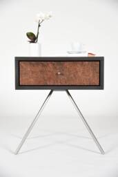 stone Gray Bedside Table With 1 Drawer in Antique Barrel Wood - thumbnail 1