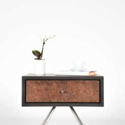 stone Gray Bedside Table With 1 Drawer in Antique Barrel Wood - thumbnail 2