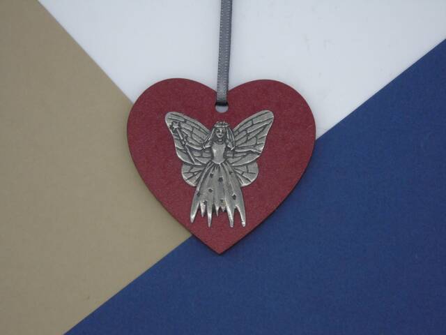 Fairy Wooden Heart Christmas Decoration - Tree Ornament Gift Angel - image 1
