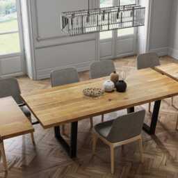Solid Oak Extendable Kitchen Dining Table With Vf Legs - Industrial Rustic Hardwood 087 - thumbnail 3