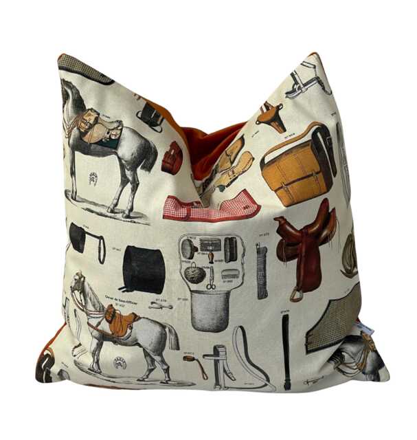 Horses Printed Cushion Cover Handmade Equestrian Vintage Style 16-24 - image 1