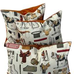 Horses Printed Cushion Cover Handmade Equestrian Vintage Style 16-24 - thumbnail 3