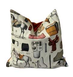 Horses Printed Cushion Cover Handmade Equestrian Vintage Style 16-24 - thumbnail 1