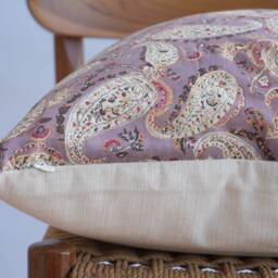 "Block Print Pillow Cover Purple Floral, Indian Batik Textile - 20"" X 20" - thumbnail 3