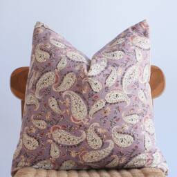 "Block Print Pillow Cover Purple Floral, Indian Batik Textile - 20"" X 20" - thumbnail 2