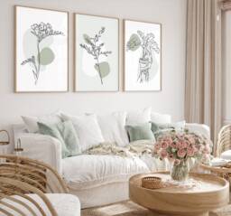Neutral Wall Prints, Botanical Bedroom Sage Green Art, Beige Home Decor, Hand Drawn Plants, Set Of 3 Prints A2 - thumbnail 1