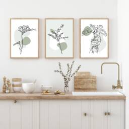 Neutral Wall Prints, Botanical Bedroom Sage Green Art, Beige Home Decor, Hand Drawn Plants, Set Of 3 Prints A2 - thumbnail 2
