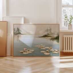 Misty Pond Landscape Poster, Water Lily Paper Wall Art - thumbnail 4
