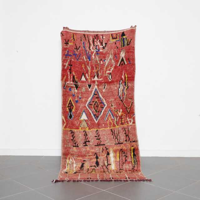 Vintage Moroccan Rug - 7.4x3.3 Ft - Abstract Tribal Wool Carpet Handmade in Morocco - image 1