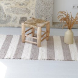 Medium Cream & Brown Rug, Bathroom Bedroom Striped Kitchen Neutral Color Area Rug Entry Gestreifter Teppich - thumbnail 2