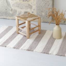 Medium Cream & Brown Rug, Bathroom Bedroom Striped Kitchen Neutral Color Area Rug Entry Gestreifter Teppich - thumbnail 3