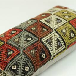 Vintage Turkish Kilim Lumbar Pillow Cover Tribal Art Accent - 12x24 - thumbnail 2