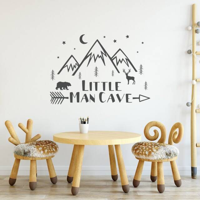 Little Man Cave Wall Decal Scandinavian Woodland Nursery Decor Ww247 - image 1