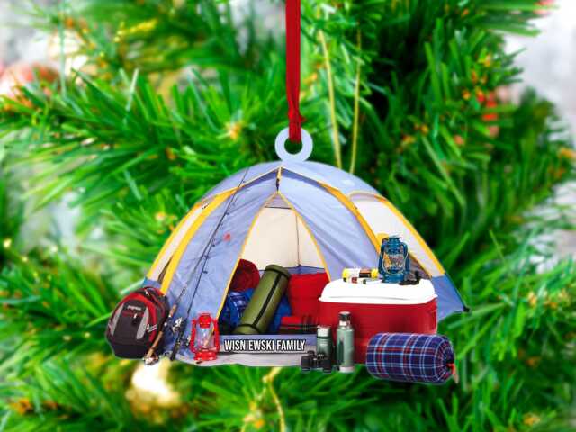 Personalized Camping Tent Christmas Ornament, Funny Hanger, Flat 2D Happy Camper Key Chain, Gift For Lover - image 1