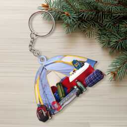 Personalized Camping Tent Christmas Ornament, Funny Hanger, Flat 2D Happy Camper Key Chain, Gift For Lover - thumbnail 4