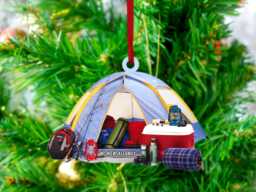 Personalized Camping Tent Christmas Ornament, Funny Hanger, Flat 2D Happy Camper Key Chain, Gift For Lover