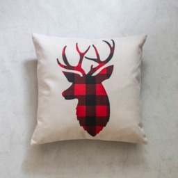 Plaid Reindeer Pillow Cover Linen Blend Christmas Decor - 45x45cm - thumbnail 1
