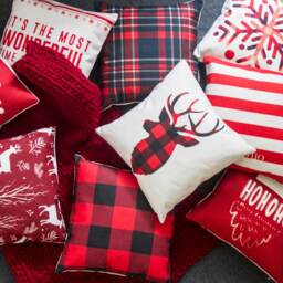 Plaid Reindeer Pillow Cover Linen Blend Christmas Decor - 45x45cm - thumbnail 3