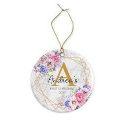 Personalised Baby's First Christmas Ornament Floral Initial Ceramic Or Mdf Acrylic Keepsake Bauble Disc Custom Tree Decorations - thumbnail 3