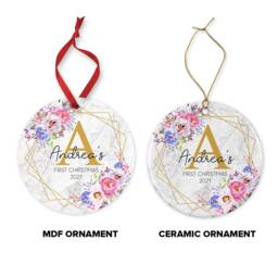 Personalised Baby's First Christmas Ornament Floral Initial Ceramic Or Mdf Acrylic Keepsake Bauble Disc Custom Tree Decorations - thumbnail 4