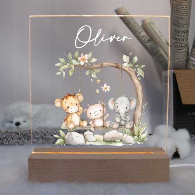Personalised Led Nursery Lamp, Kids Night Light Gift, Animals Light, Baby Birthday Gifts For Kids, Bedroom - image 1