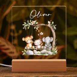 Personalised Led Nursery Lamp, Kids Night Light Gift, Animals Light, Baby Birthday Gifts For Kids, Bedroom - thumbnail 3
