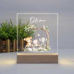 Personalised Led Nursery Lamp, Kids Night Light Gift, Animals Light, Baby Birthday Gifts For Kids, Bedroom - thumbnail 2