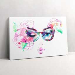 Face Of A Woman With Glasses Canvas, Picture Wall Hanging, Pink Decor, Abstraction Canvas Print - thumbnail 2