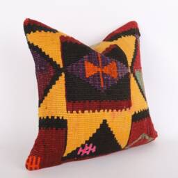 Bohemian Kilim Pillow Cover Vintage Turkish Rug, 16''x16'' - thumbnail 3