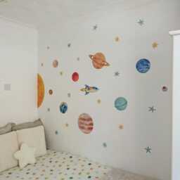 Fabric Nursery Wall Stickers - Solar System Educational Removable Decals For Kids' Bedroom Or Playroom - thumbnail 3