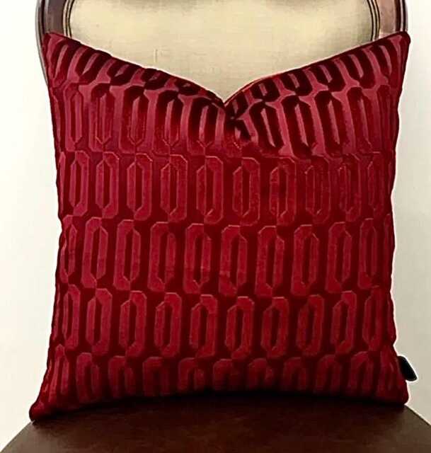 Dark Red Velvet Pillow Cover, Geometric Euro Sham, 18x18 Decorative Throw Cushion Case - image 1