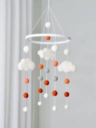 Baby Mobile/Baby Crib Mobile /Wool Felt Balls/Felt Cloud/Nursery Mobile/Terracotta Mobile/ Crib Mobile/ Decor/Bed Decor