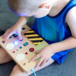 Busy Board For Toddler Custom Led Light Toy Switch Box Kids Control Panel Baby Sensory Wooden Activity Spaceship - thumbnail 3